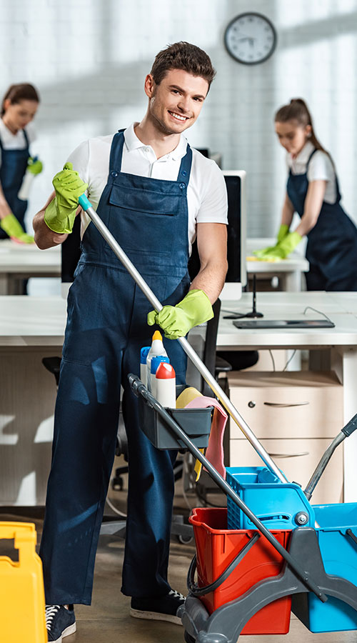 Cleaning team at work in an office